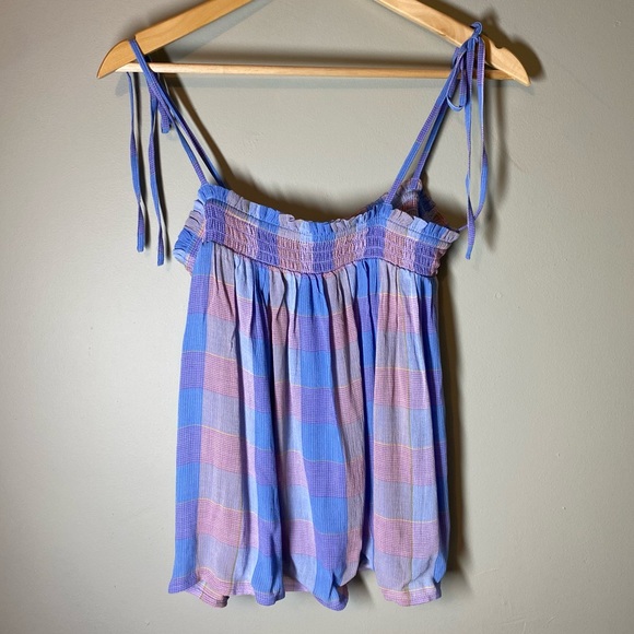 NWOT LOFT Plaid Smocked Bow Strap Cami - Picture 3 of 5